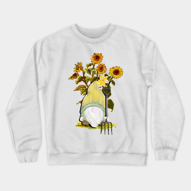 Sunflower Gnome Guardian of the Flower Cute Garden Gnome Crewneck Sweatshirt by tamdevo1